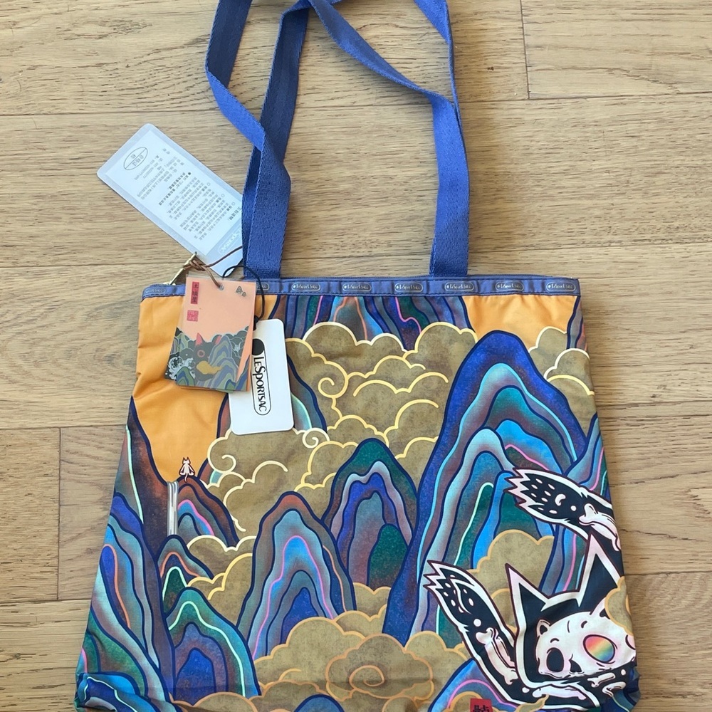 Lesportsac Multicolor Mountain Print Tote with Blue Straps